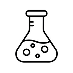 Simple line art icon of a flask containing bubbling liquid for scientific experiments