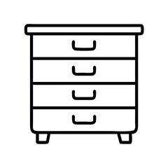 Simple line art icon of a four drawer chest of drawers on legs