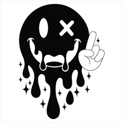 Melting Smiley Face Hand Gesture silhouette Vector Illustration.