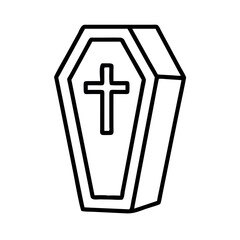 Obraz premium A simple line art illustration of a coffin with a christian cross symbol