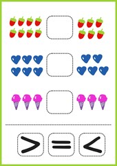 Count, compare, and conquer, this playful educational graphic presents simple counting exercises and inequality concepts, ideal for preschool learning and bright futures.