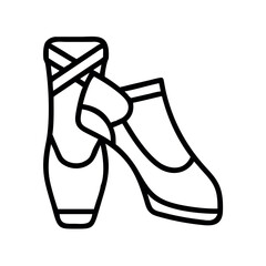 Elegant outline illustration of ballet pointe shoes with ribbons tied gracefully © Mariam