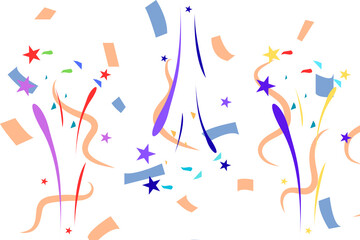 Colorful confetti and streamer on transparent background for festive celebration