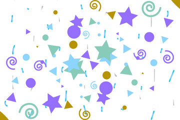 Colorful confetti and shapes scattered on transparent background for celebration