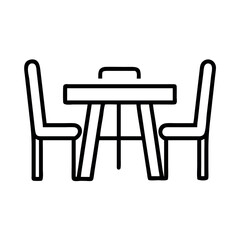 Simple line art icon of a table with two chairs for dining or meeting