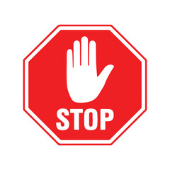 Fototapeta premium Stop sign with hand is a traffic sign that indicates to drivers that they must stop before proceeding
