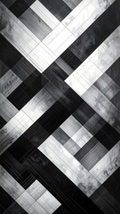 Abstract, diagonal, black and white pattern of intersecting lines and shapes