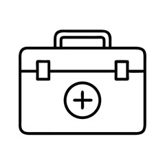 Simple outline icon of a medical first aid kit with a cross symbol