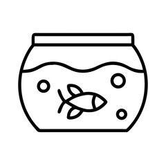 Simple line art icon of a goldfish swimming in a round bowl of water
