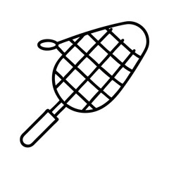 Simple outline drawing of a butterfly net on a white background