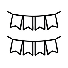 Simple outline drawing of two rows of festive party bunting flags hanging