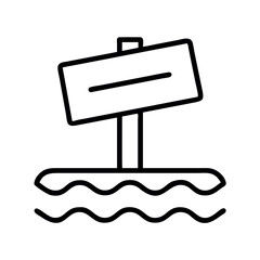 Simple line art icon of a blank signpost standing in wavy water
