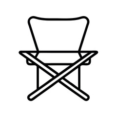 Simple line art icon of a foldable camping chair with crossed legs