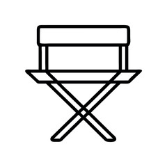 Simple line art icon of a foldable director s chair with a square seat and back