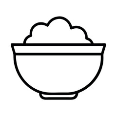 Simple line art illustration of a bowl filled with fluffy white rice