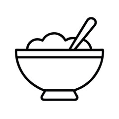 Simple line art illustration of a bowl filled with cereal and a spoon