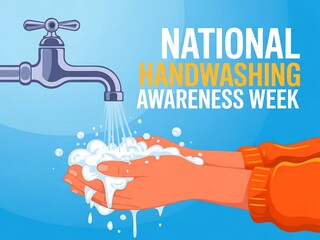 Hands being washed with soap and water under a faucet during national handwashing awareness week