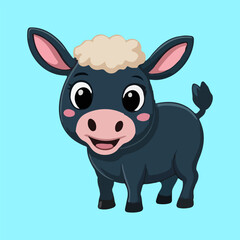 Cute Cartoon Donkey with Big Eyes and Fluffy Mane