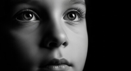Gaze of Wonder &ndash; Black-and-White Child Portrait with Dramatic Light and Emotional Depth