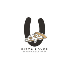 Letter U Pizza Logo Design. Alphabet U Pizza Concept Icon