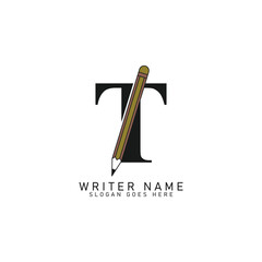 Letter T Pencil Logo Design. Alphabet T Lead Pencil Icon