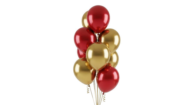 Vibrant red and gold metallic balloons bunch floating upward for celebrations decorations party events and festive occasions - Powered by Adobe