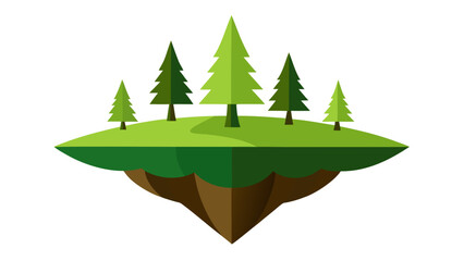 Floating island with pine trees and rolling hills nature