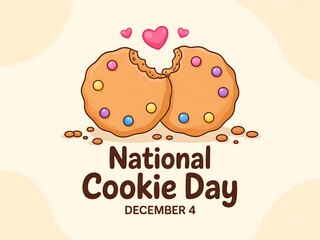 Two halves of a delicious chocolate chip cookie with colorful candies and hearts celebrate national cookie day on december 4th