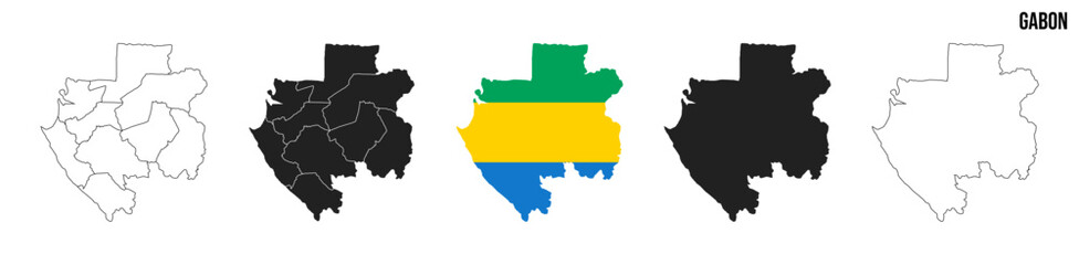 Gabon map set. Map of Gabon with flag.  Vector EPS 10