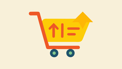 Shopping cart with upward arrow and cargo symbols trolley