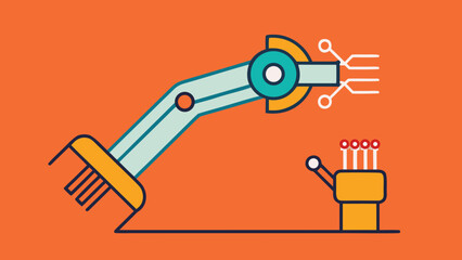 Robotic arm and industrial component on orange background