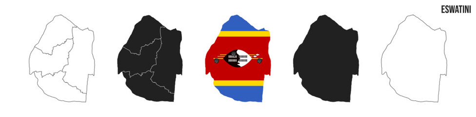 Eswatini map set. Map of Eswatini with flag.  Vector EPS 10