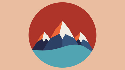 Stylized Mountains and Water in Circle nature landscape