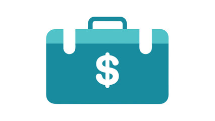 Teal briefcase with dollar sign on white background