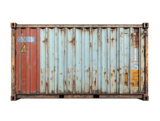 PNG file Shipping container: A weathered shipping container with rust and faded paint, suggesting a history of global transport. on transparent background PNG