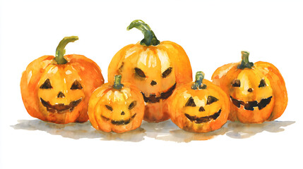 Halloween Jack O&rsquo;Lantern Pumpkin Set Watercolor Art. Jack O&rsquo;Lantern for Halloween Festival