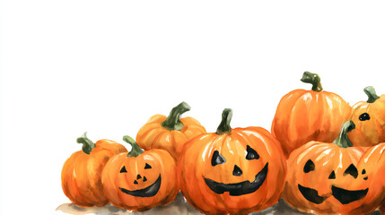 Halloween Jack O’Lantern Pumpkin Set Watercolor Art. Jack O’Lantern for Halloween Festival