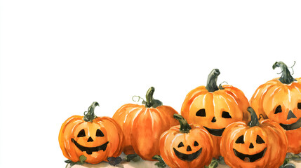Halloween Jack O&rsquo;Lantern Pumpkin Set Watercolor Art. Jack O&rsquo;Lantern for Halloween Festival