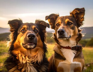 Two dogs, golden hour portrait