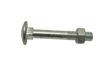 A long bolt with a tightened nut lies on a PNG background.