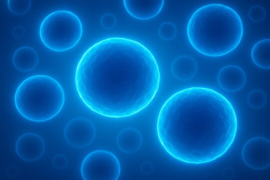 Glowing blue cells in abstract biological background
