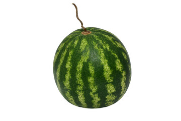 Ripe, round and striped watermelon isolated on PNG background.