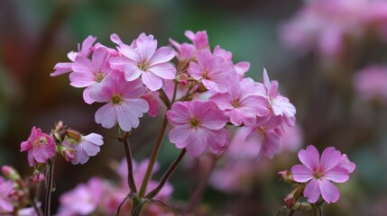 Obraz premium Stunning photo of closeup of a cluster of beautiful pink saxifraga flowers in full bloom.