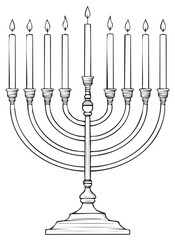Fototapeta premium Line drawing of a Menorah, a nine-branched candelabrum.