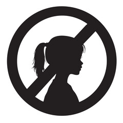 Prohibited Girl Silhouette Vector — Black and White Minimalist Illustration of Child Figure with Diagonal Ban Symbol