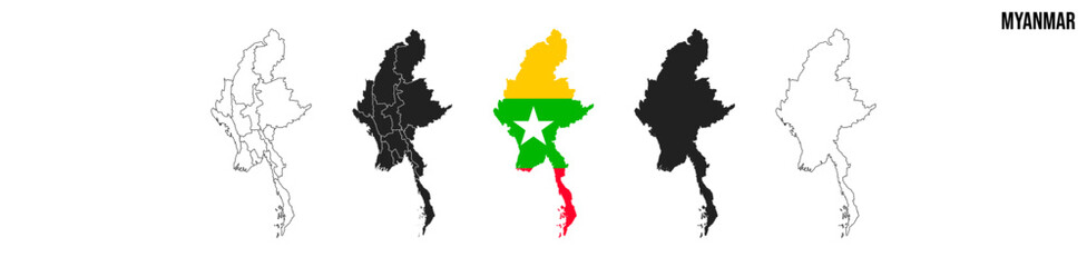 Myanmar map set. Map of Myanmar with flag.  Vector EPS 10
