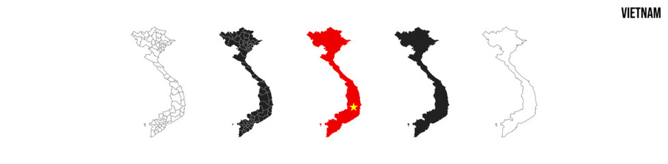 Vietnam map set. Map of Vietnam with flag.  Vector EPS 10