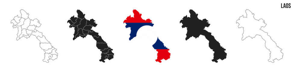Laos map set. Map of Laos with flag.  Vector EPS 10