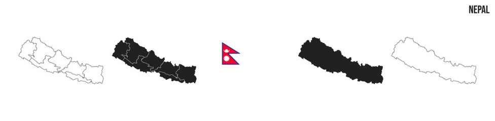 Nepal map set. Map of Nepal with flag.  Vector EPS 10