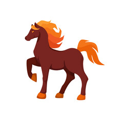 Vector illustration of a fire horse in cartoon style. Year of the Fire Horse 2026. Lunar calendar.